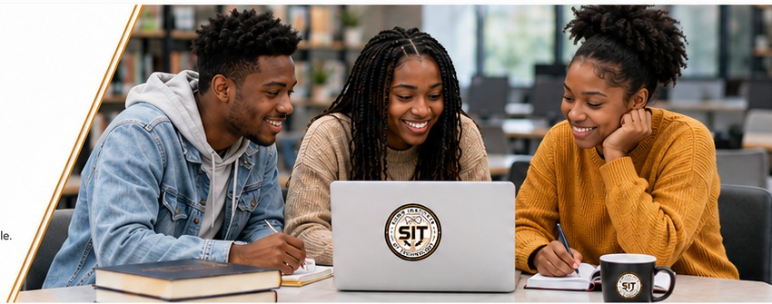 Black students exploring courses